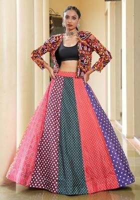 Multi Embroidered Crepe Lehenga Choli