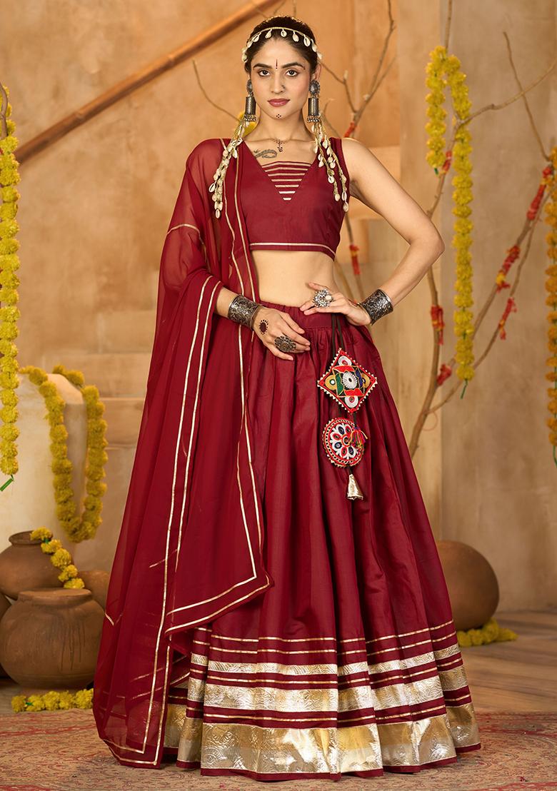 Maroon Embroidered Crepe Lehenga Choli