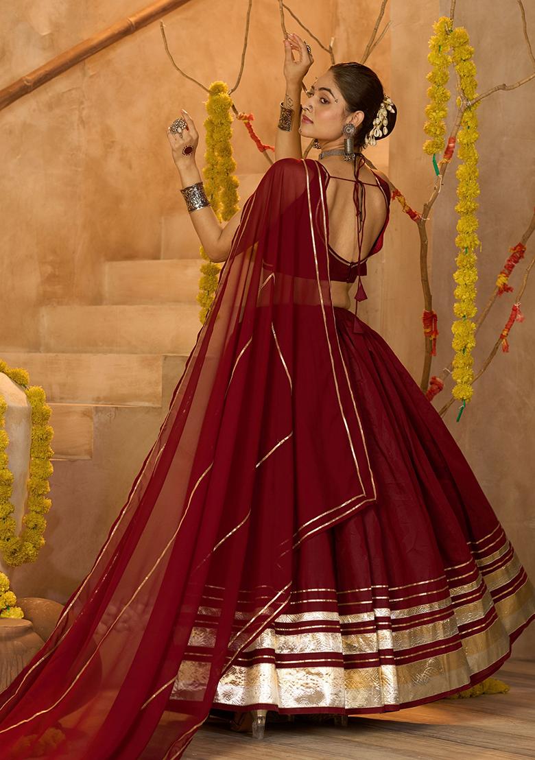 Maroon Embroidered Crepe Lehenga Choli