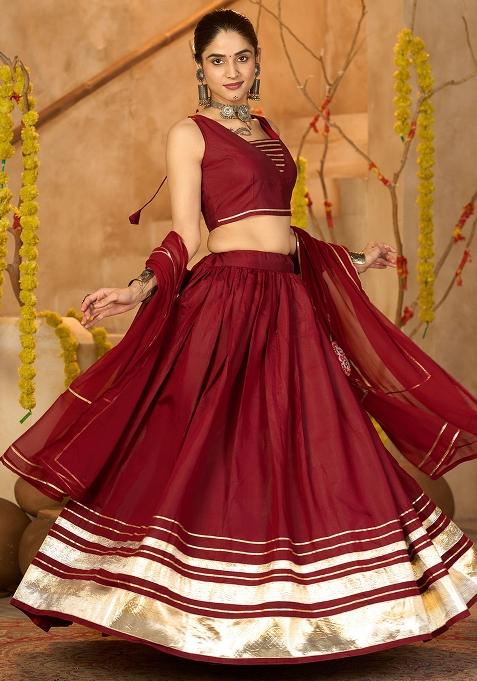 Maroon Embroidered Crepe Lehenga Choli