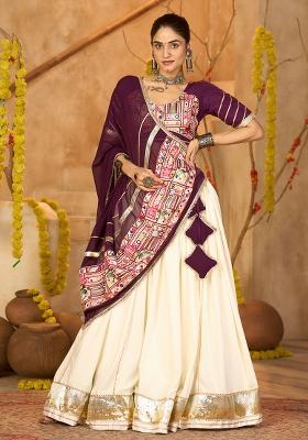 Beige Embroidered Crepe Lehenga Choli