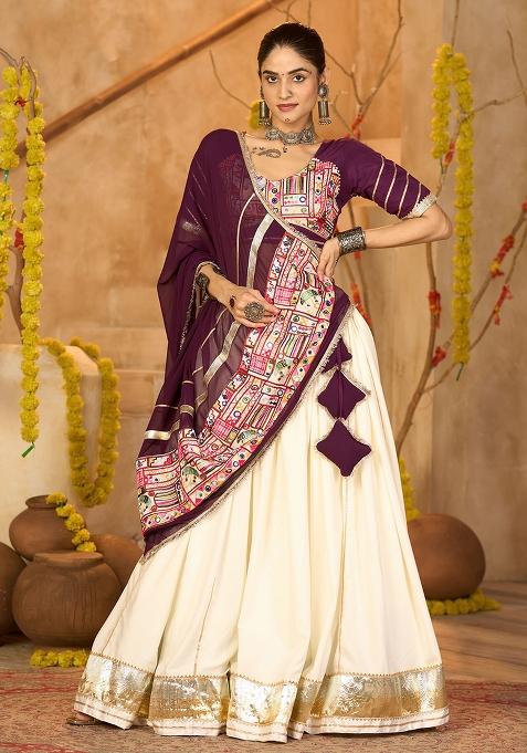 Beige Embroidered Crepe Lehenga Choli