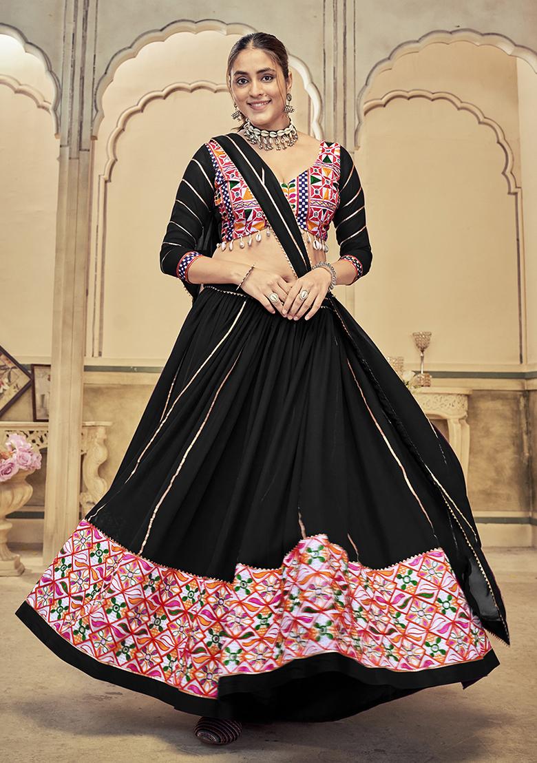 Black Embroidered Georgette Lehenga Choli