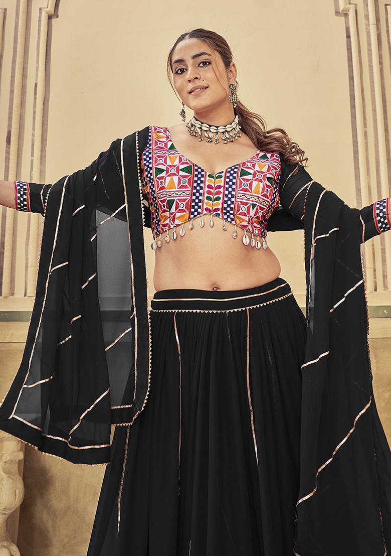 Black Embroidered Georgette Lehenga Choli