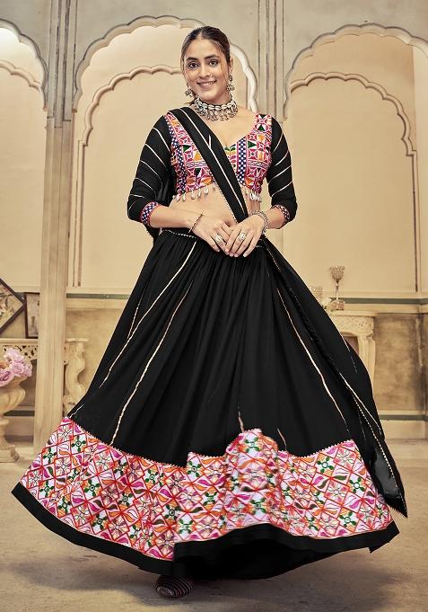 Black Embroidered Georgette Lehenga Choli