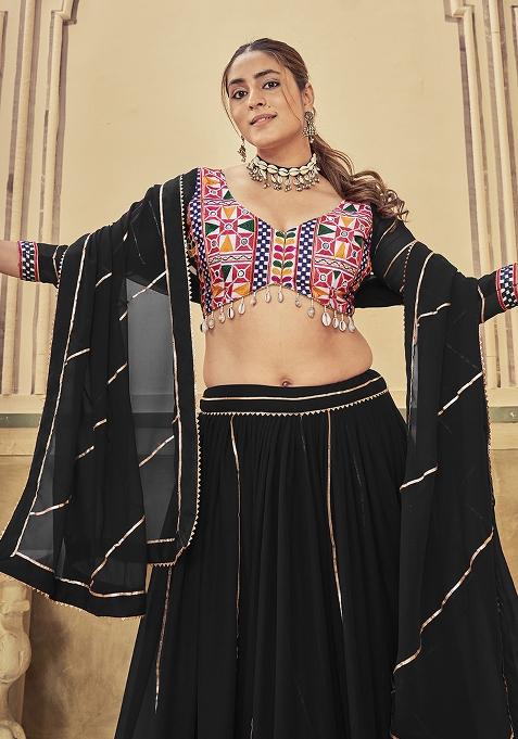 Black Embroidered Georgette Lehenga Choli