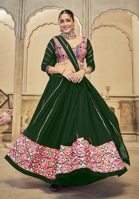 Green Embroidered Georgette Lehenga Choli