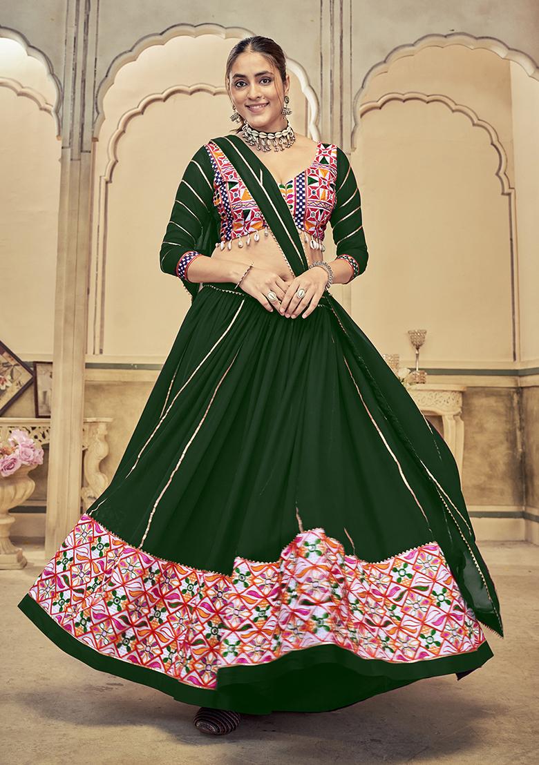 Green Embroidered Georgette Lehenga Choli