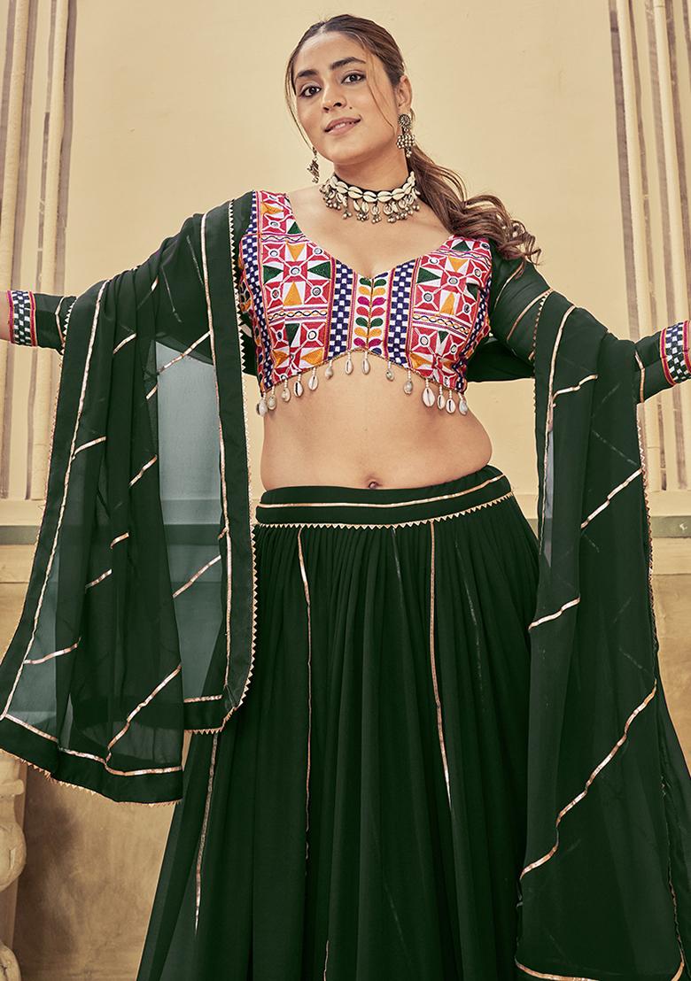 Green Embroidered Georgette Lehenga Choli