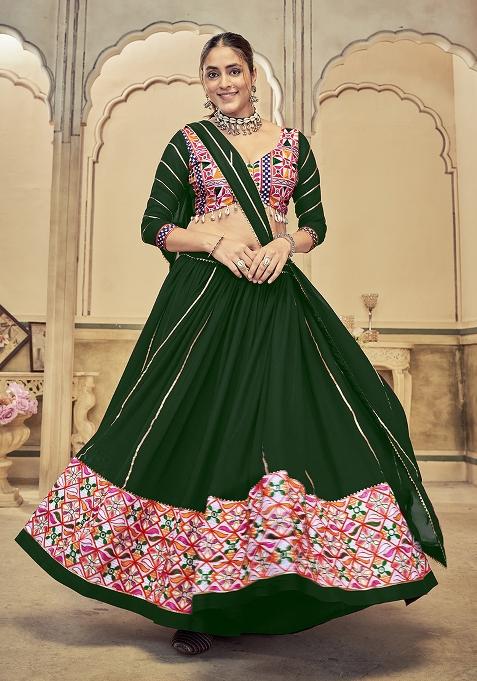 Green Embroidered Georgette Lehenga Choli