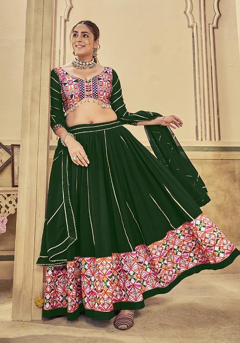 Green Embroidered Georgette Lehenga Choli