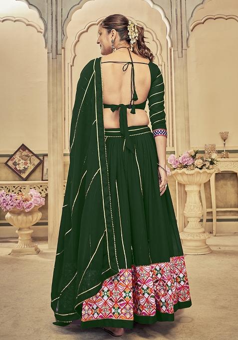 Green Embroidered Georgette Lehenga Choli