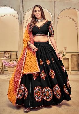 Black Embroidered Cotton Lehenga Choli