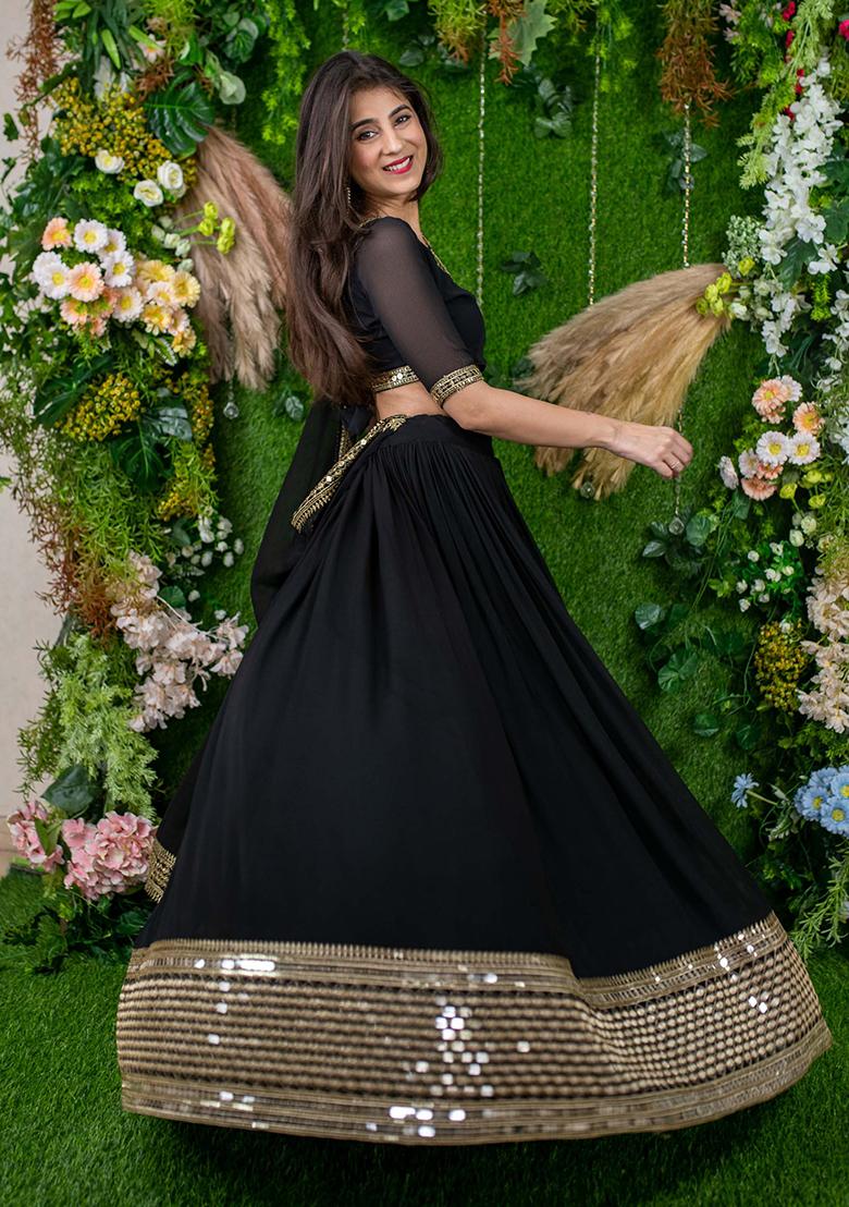 Black Embroidered Georgette Lehenga Choli