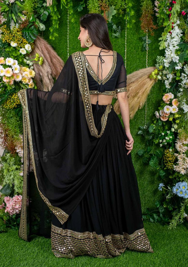 Black Embroidered Georgette Lehenga Choli