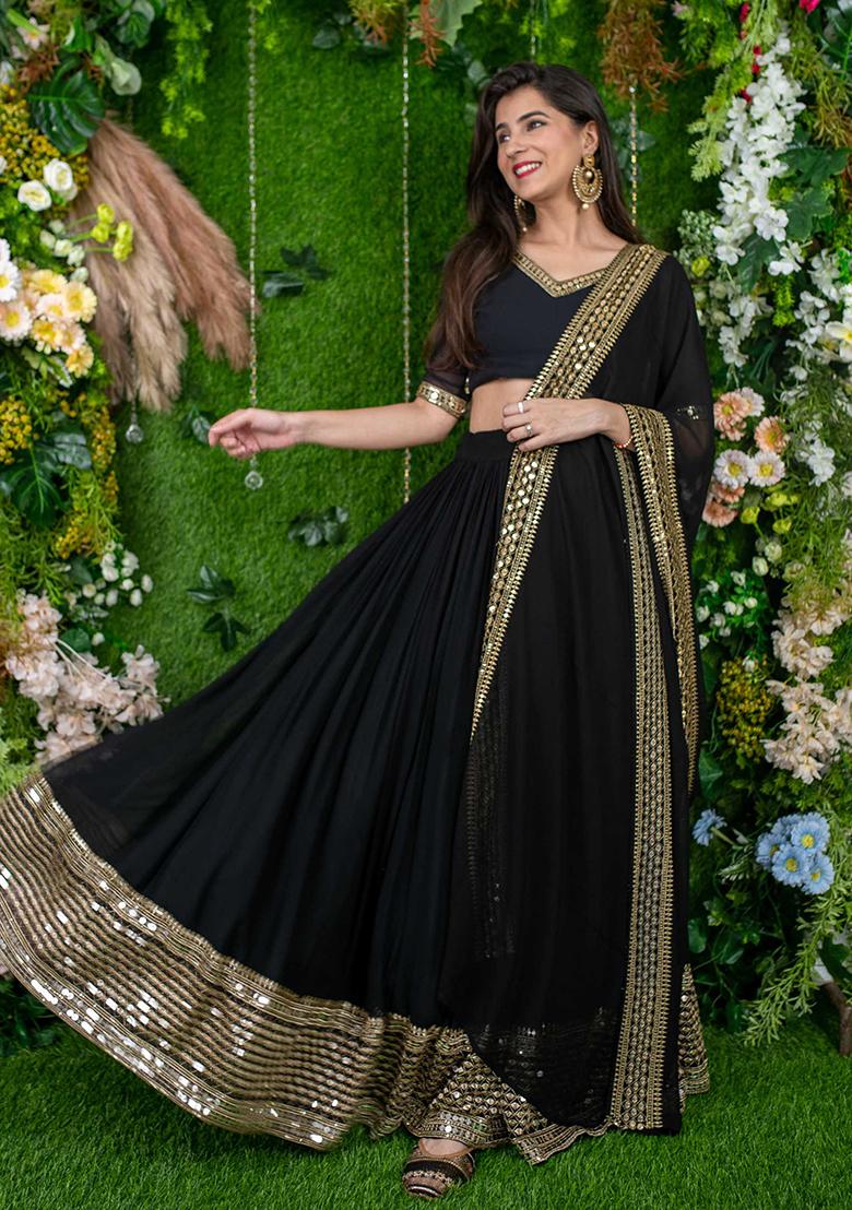 Black Embroidered Georgette Lehenga Choli