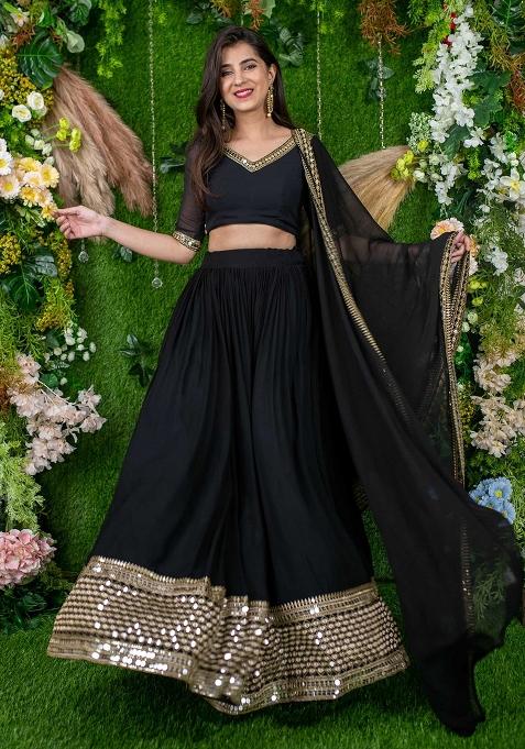 Black Embroidered Georgette Lehenga Choli