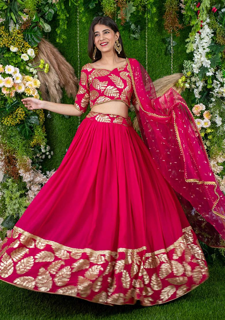 Pink Embroidered Georgette Lehenga Choli