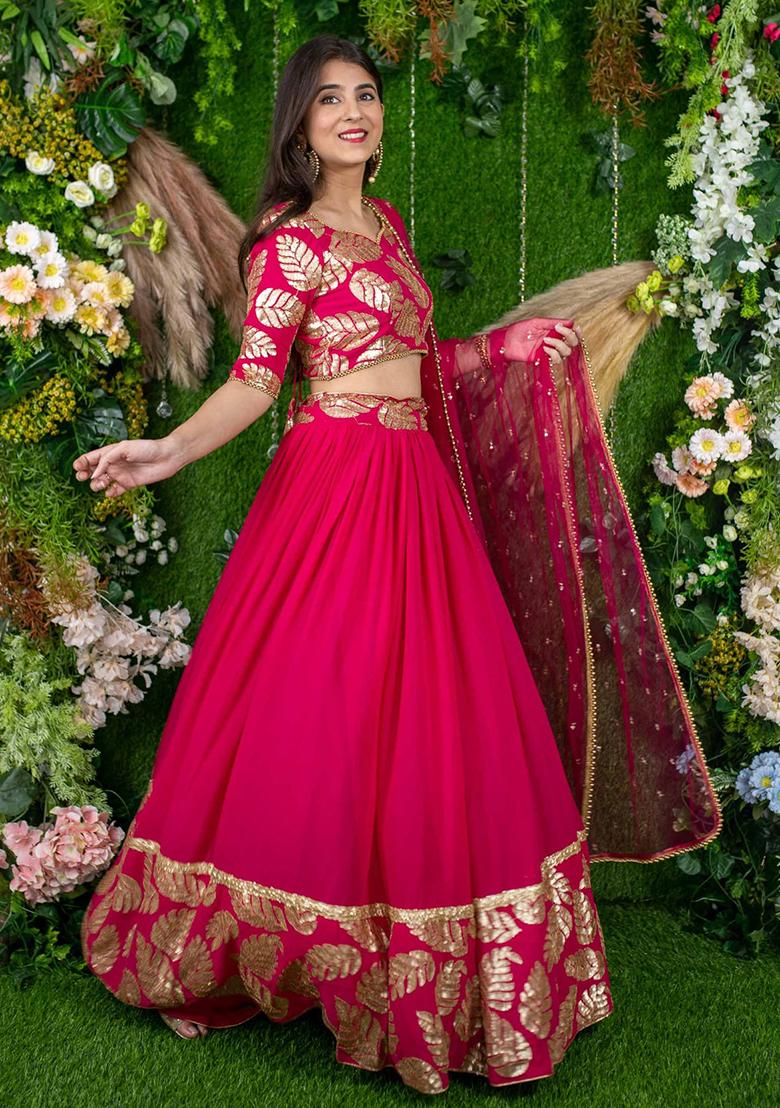 Pink Embroidered Georgette Lehenga Choli