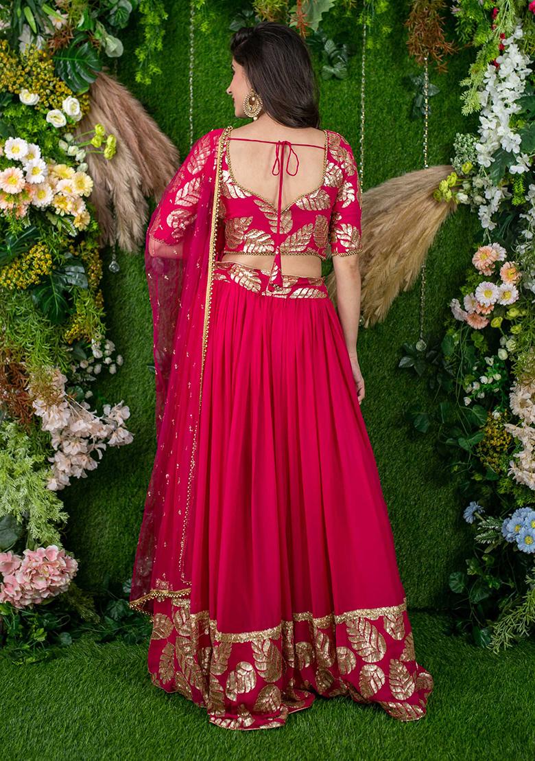 Pink Embroidered Georgette Lehenga Choli