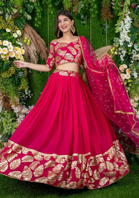 Pink Embroidered Georgette Lehenga Choli