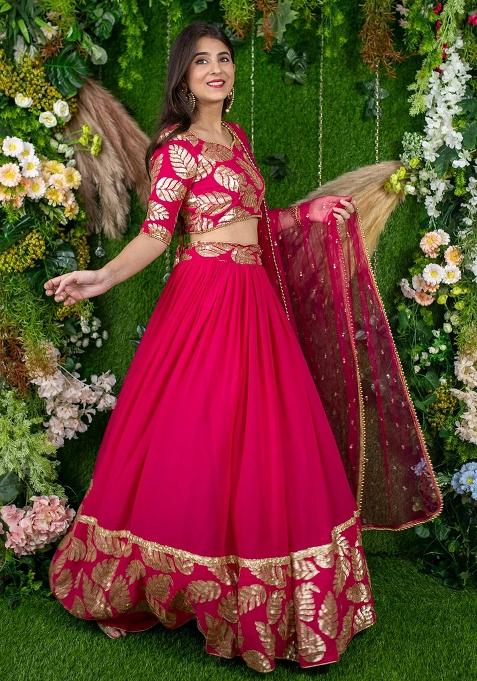 Pink Embroidered Georgette Lehenga Choli