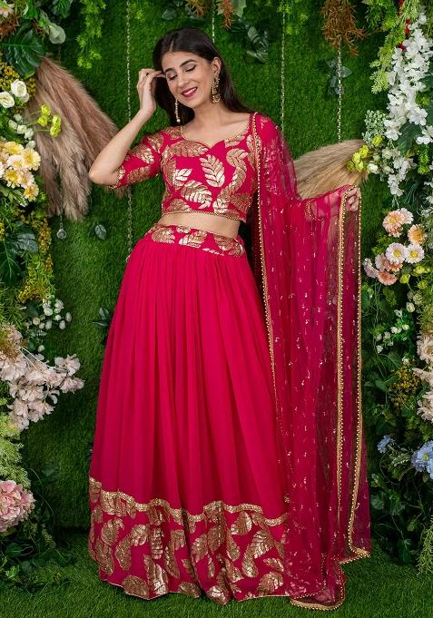 Pink Embroidered Georgette Lehenga Choli