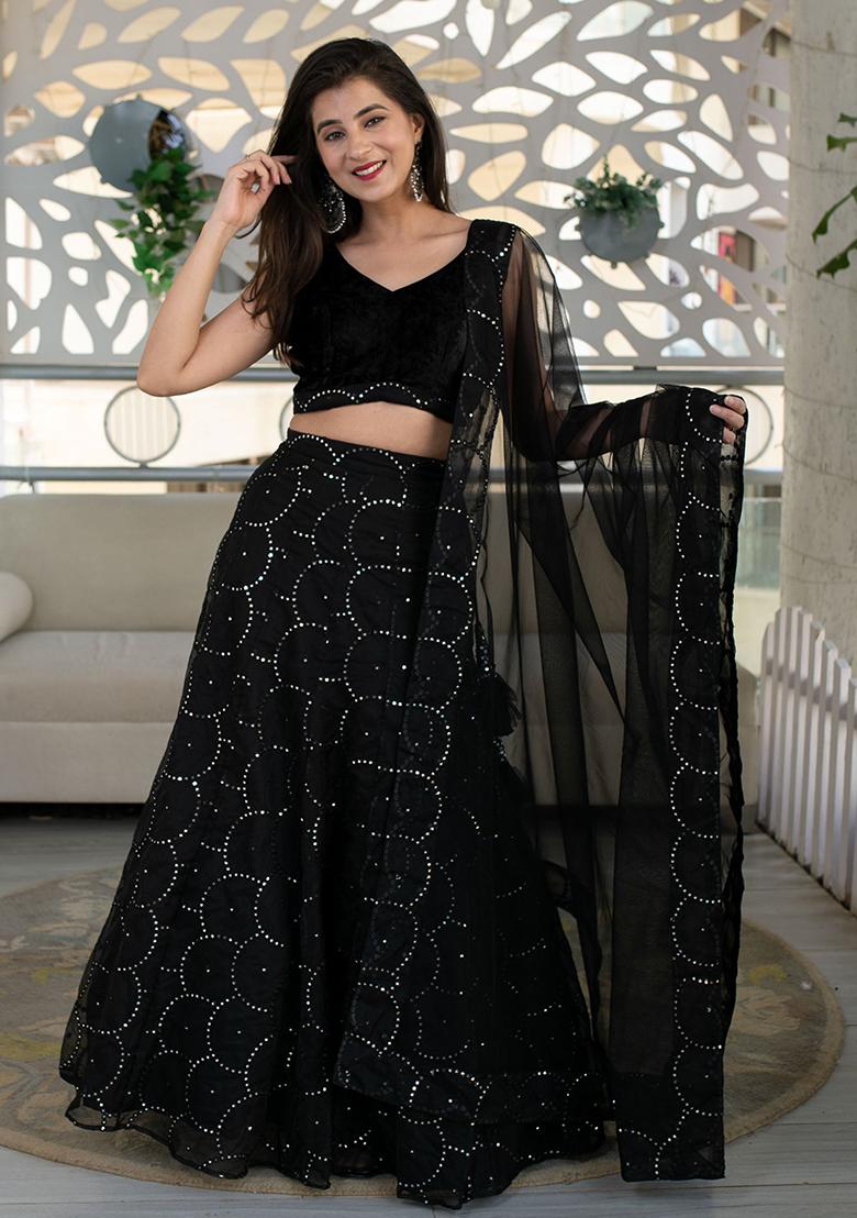 Black Embroidered Organza Lehenga Choli