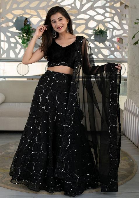 Black Embroidered Organza Lehenga Choli