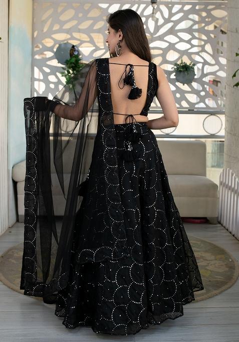 Black Embroidered Organza Lehenga Choli