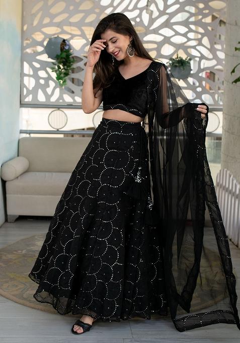 Black Embroidered Organza Lehenga Choli