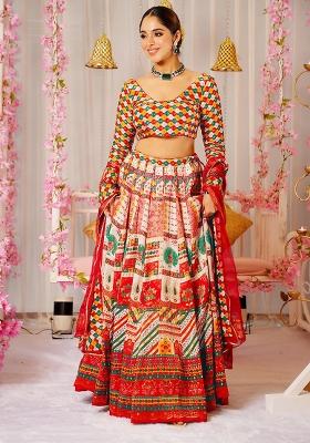 Multi Printed Silk Lehenga Choli