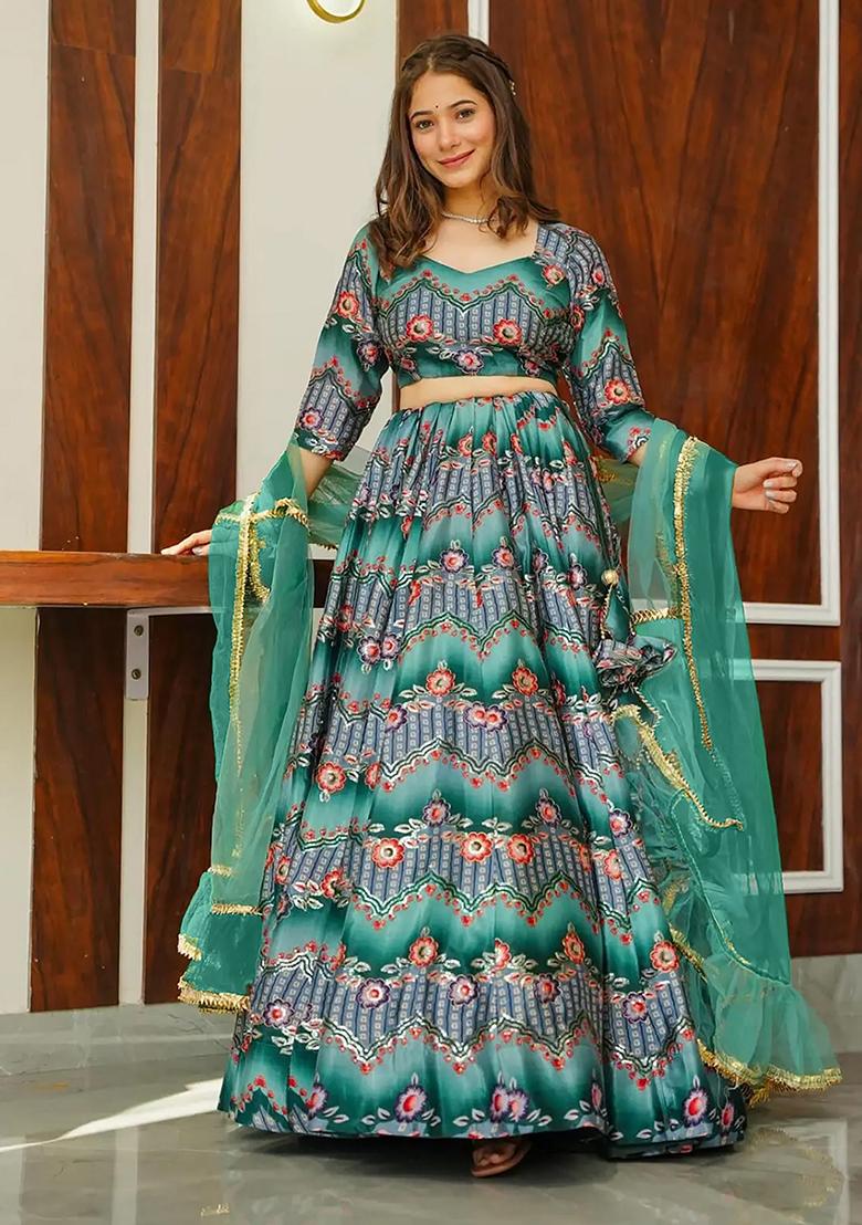 Multi Printed Silk Lehenga Choli