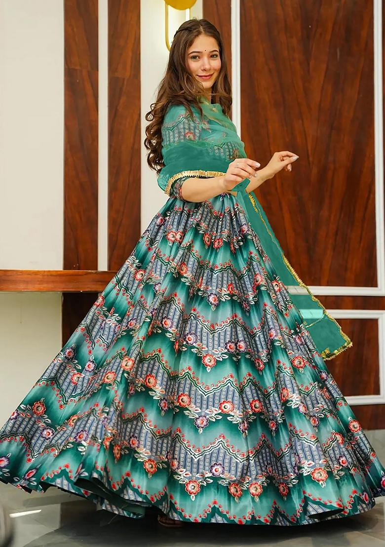 Multi Printed Silk Lehenga Choli