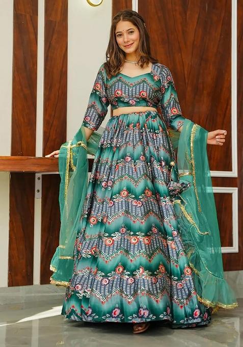 Multi Printed Silk Lehenga Choli