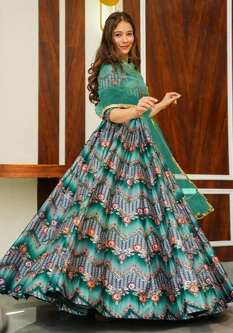 Multi Printed Silk Lehenga Choli