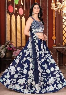 Blue Sequins Work Silk Lehenga Choli