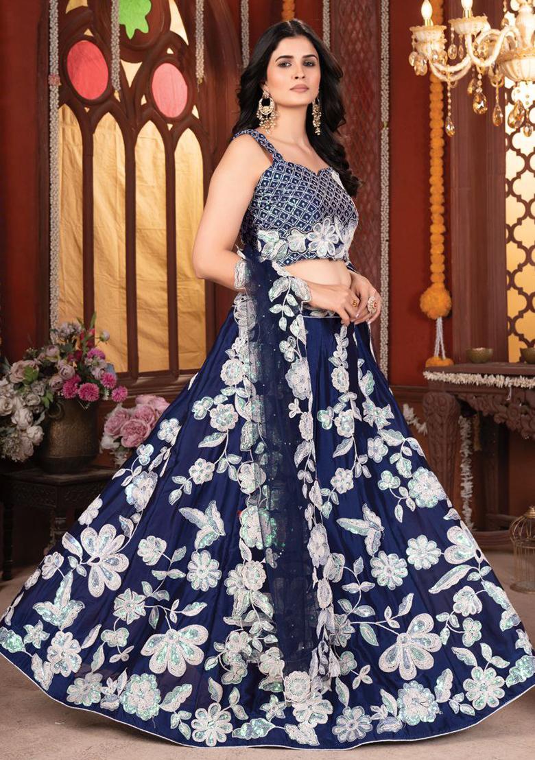Blue Sequins Work Silk Lehenga Choli