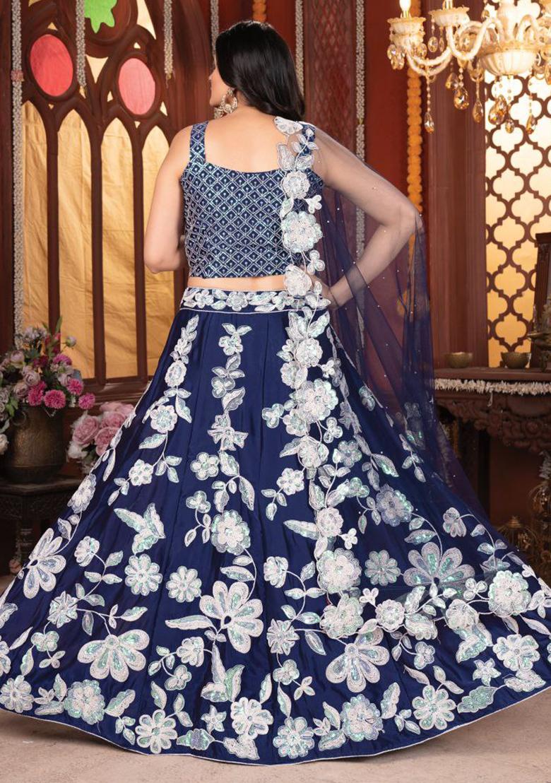 Blue Sequins Work Silk Lehenga Choli