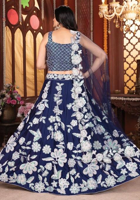 Blue Sequins Work Silk Lehenga Choli