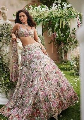 Beige Sequins Work Faux Georgette Lehenga Choli
