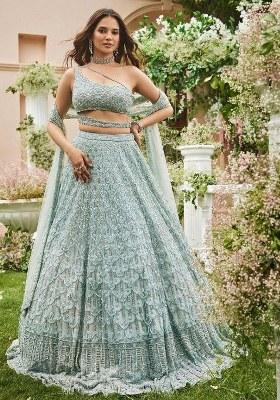 Green Sequins Work Net Lehenga Choli