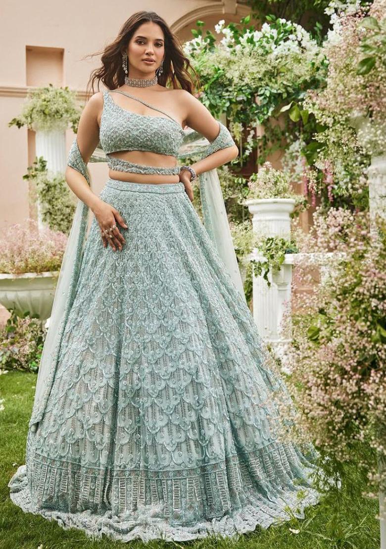 Green Sequins Work Net Lehenga Choli