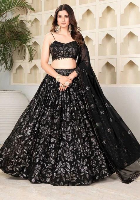 Black Sequins Work Premium Georgette Lehenga Choli
