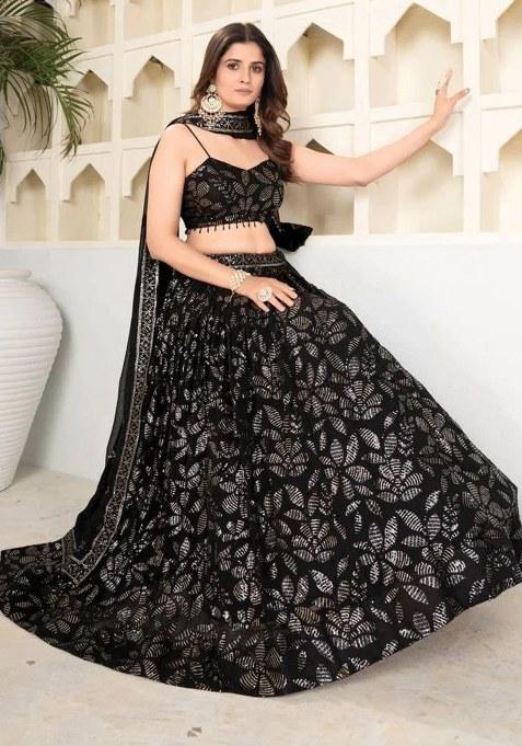 Black Sequins Work Premium Georgette Lehenga Choli