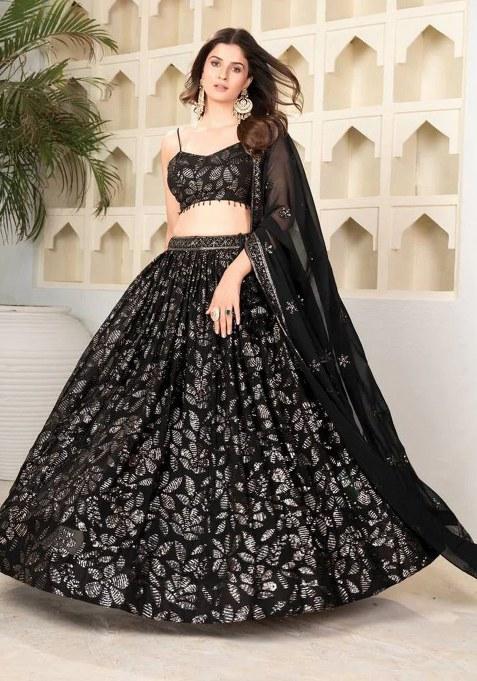 Black Sequins Work Premium Georgette Lehenga Choli