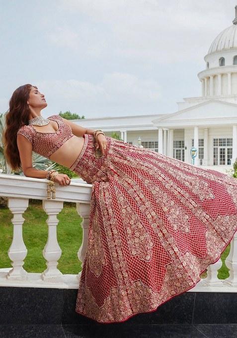 Red Sequins Work Malai Satin Lehenga Choli