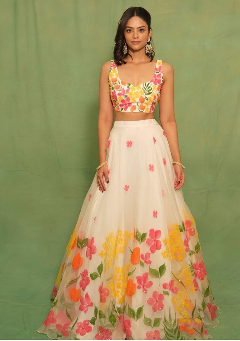 White Sequins Work Silk Lehenga Choli