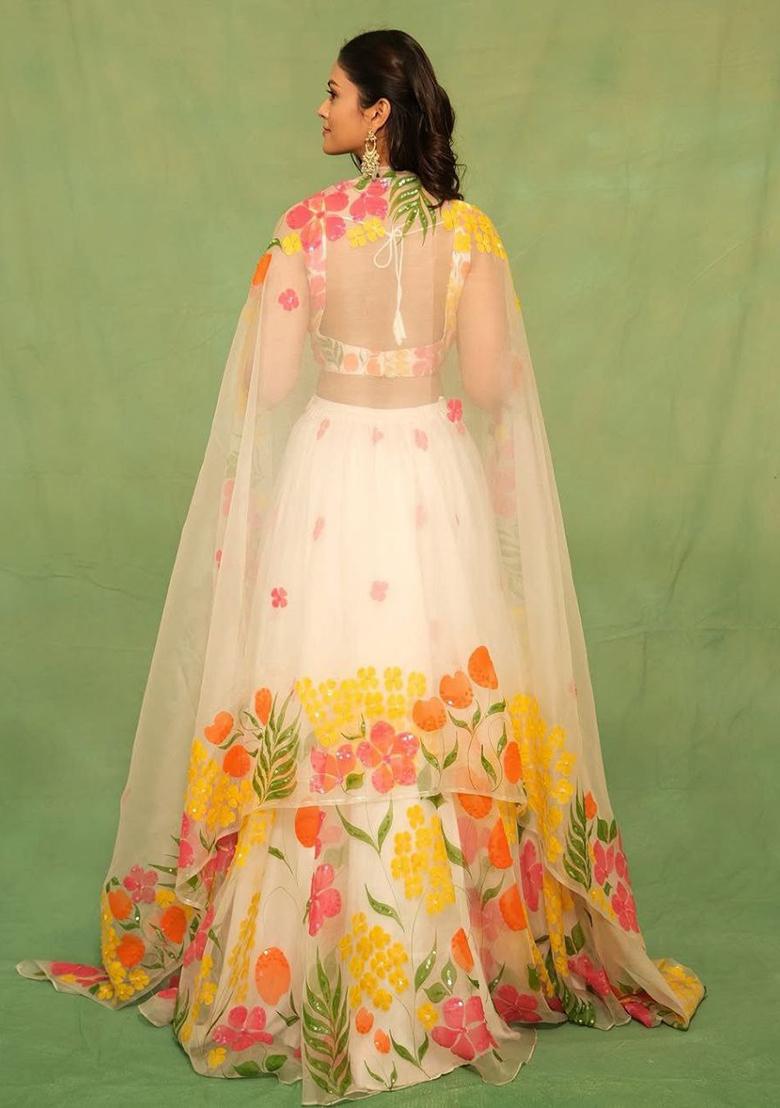 White Sequins Work Silk Lehenga Choli