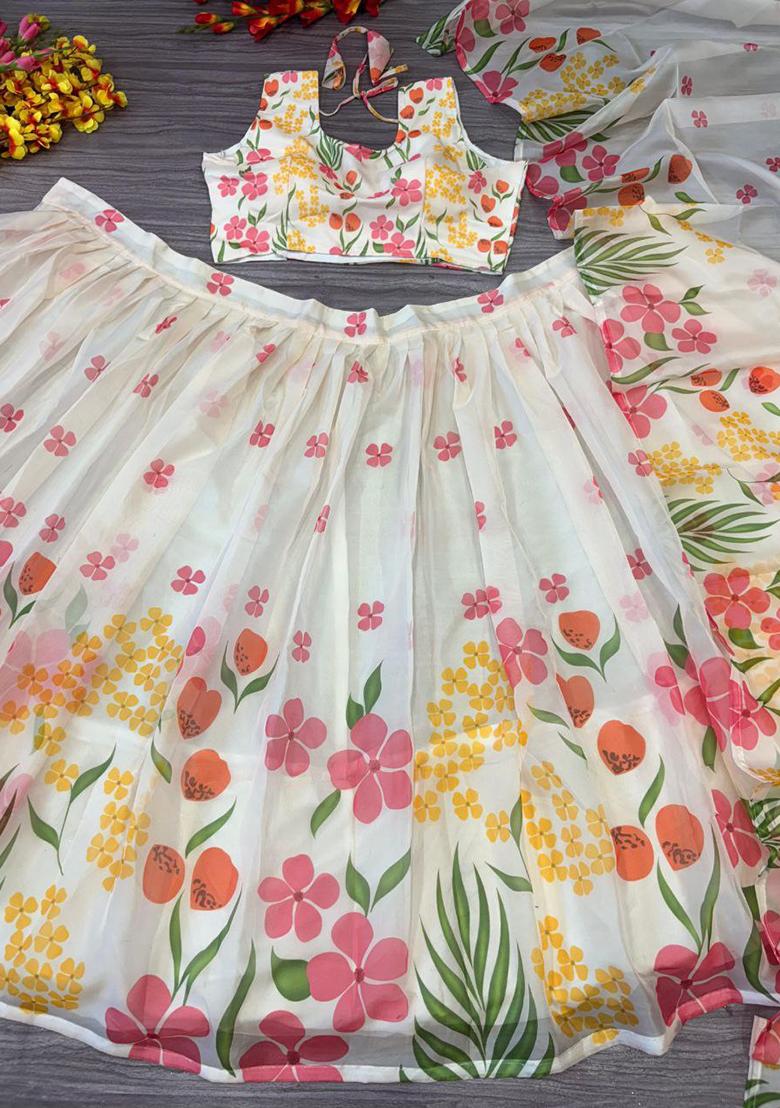 White Sequins Work Silk Lehenga Choli